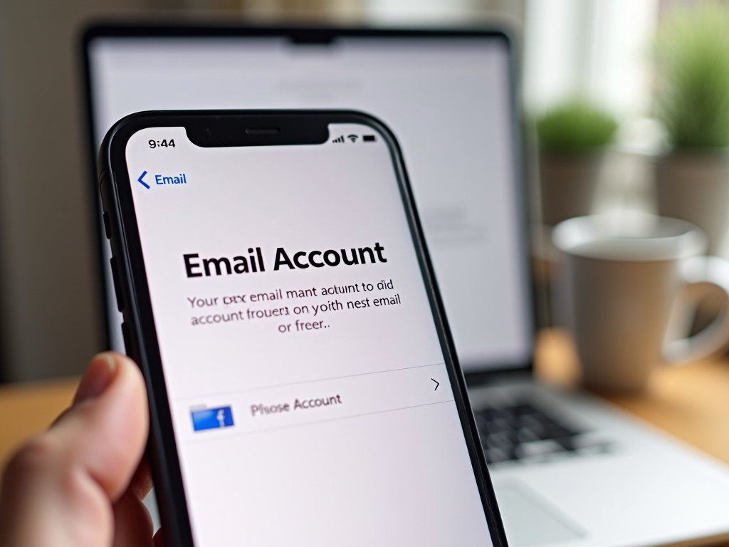 Смартфон в руке, отображающий экран электронной почты с текстом «Email Account».